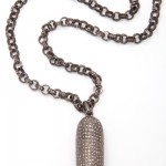 A chain with a long necklace and a large pendant.