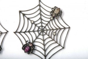 A spider web with two spiders on it.