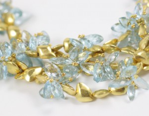A close up of the necklace on a white surface