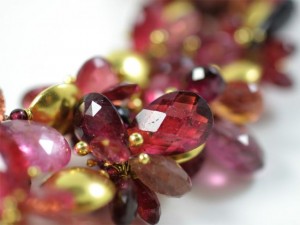 A close up of some pink and yellow beads