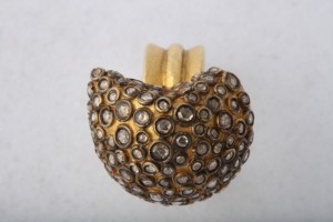 A gold and diamond apple with a stem.