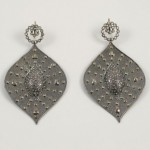 A pair of earrings with diamonds on them.