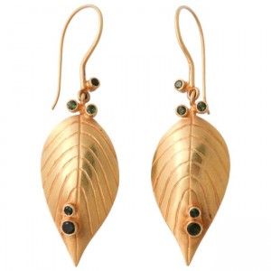 Tourmaline and Gold Leaf Earrings