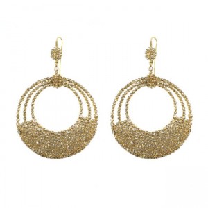 A pair of gold earrings with three circles.