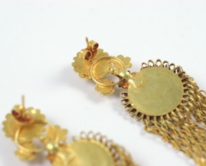 A close up of the earrings on a white background
