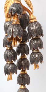 A close up of the bottom of a chandelier