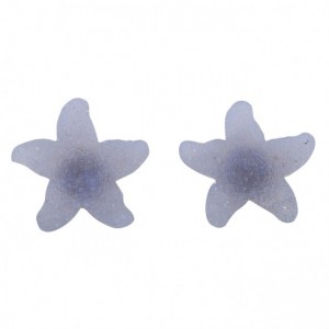 A pair of blue flower earrings with a white background.