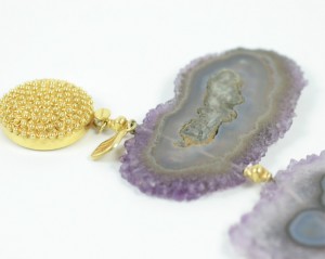 A close up of the earrings on a table