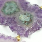 A close up of the amethyst slices on the table