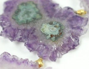 A close up of the amethyst slices on the table