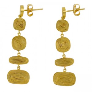 A pair of gold earrings with three different shapes.