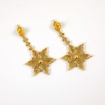 A pair of gold earrings with a star design.