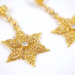 A pair of gold earrings with a diamond in the center.
